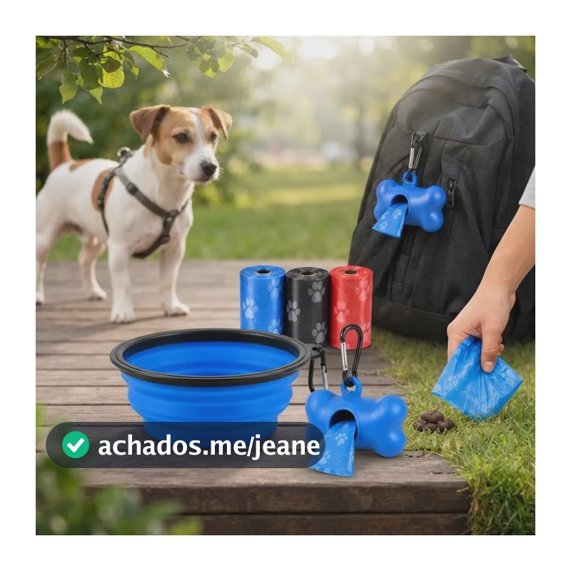 Kit Pet Cachorro Tigela Retrátil + Porta Saquinhos +15 Refil Sortidos