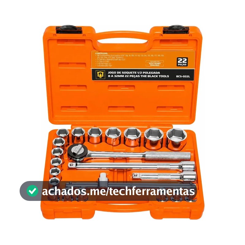 Jogo Kit de Ferramentas Manuais Chave Catraca 1/2 8 a 32mm Cromo Vanádio BCS022L The Black Tools