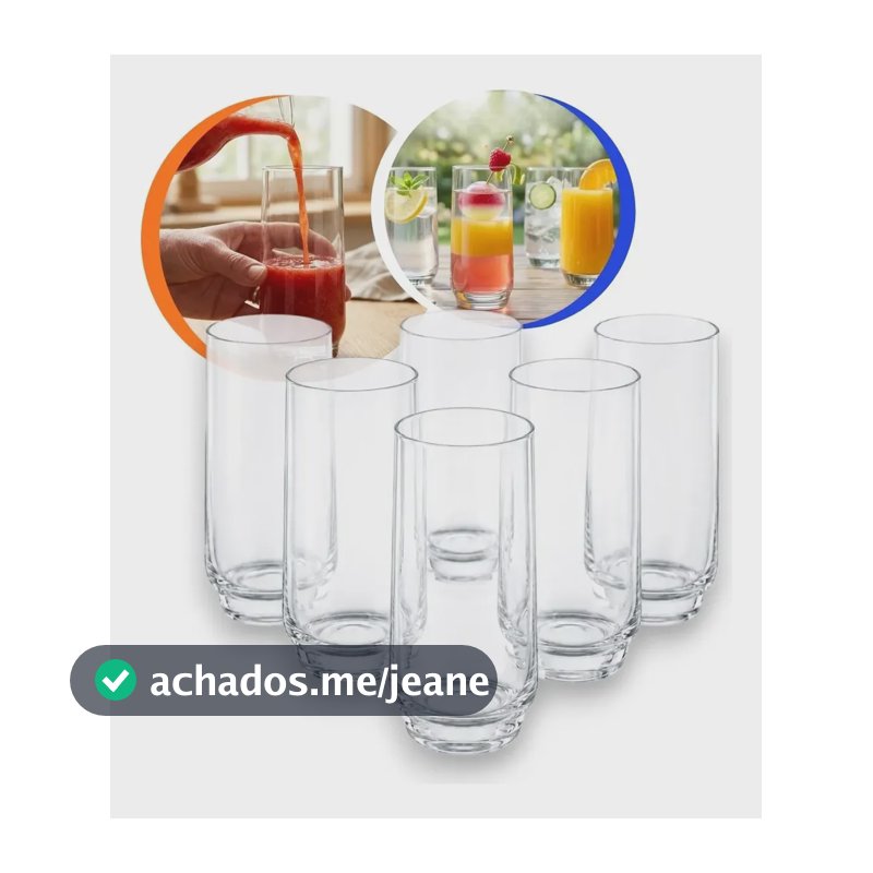 Jogo 6 Copos Vidro Transparente Nadir Lights 300ml Suco Vidro