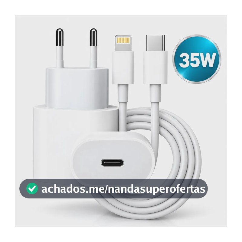 Carregador 35w Turbo Para iPhone 8 X Xr 11 12 13 14 Pro Max Fonte Tipo-C Branco Hardline