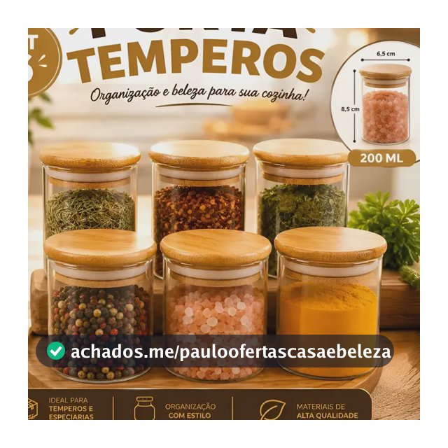 Kit 6 Pote Vidro Porta Temperos Hermético Cozinha Organiza V Vidro/tampa De Bambu
