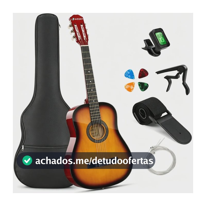 Violao Acustico Vedo 36in Para Iniciantes E Adolescentes Violão Iniciante Nylon Violão Clássico 3/4-Amarelo