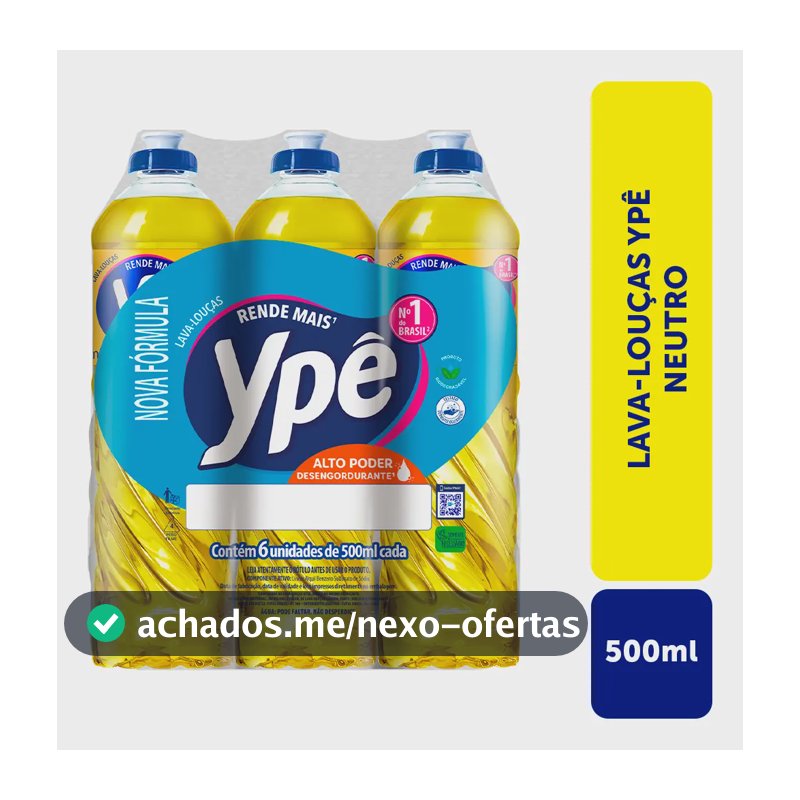 Detergente Lava Louças Ypê Com 6 Unidades Neutro 500ml