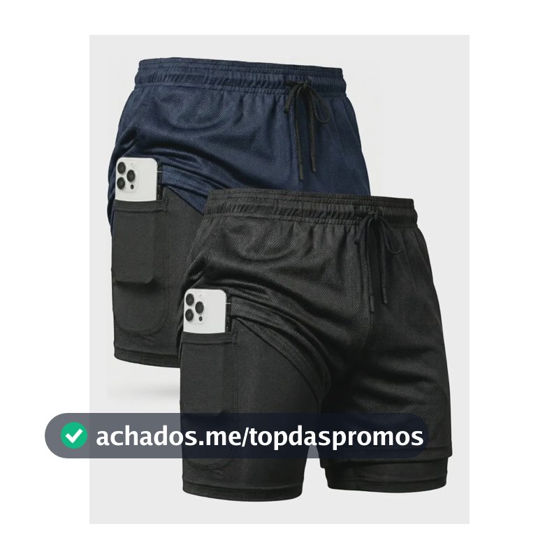 Kit 2 Shorts 2 Em 1 Masculino Dry Fit Academia Corrida Trein Preto/azul Marinho Gg