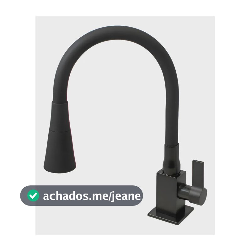 Torneira Cozinha Gourmet Quadrada Flexível 2 Jatos Preta Preto