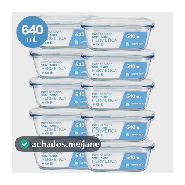 Kit 10 Pote Vidro Hermético Marmita 640ml Micro-ondas Freezer Forno Organização Geladeira