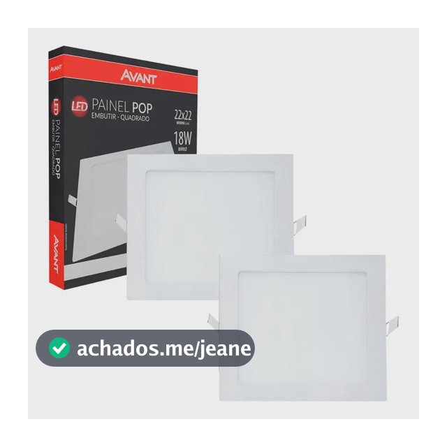 Kit 2 Painéis Plafon LED de Embutir Avant Pop 18W Quadrado Branco Frio 6500K