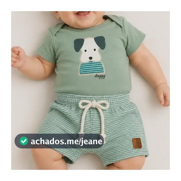 Conjunto Body Bebê Menino Dog + Short Suedine P Ao G