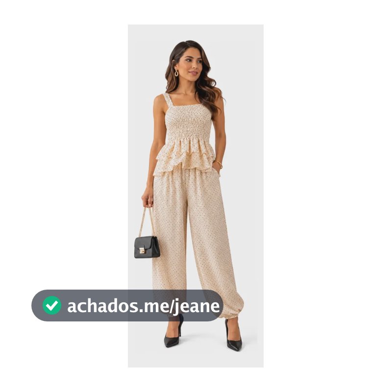 Conjunto Feminino Poá Calça Aladim Blusa Batinha Bolinhas Bege Único