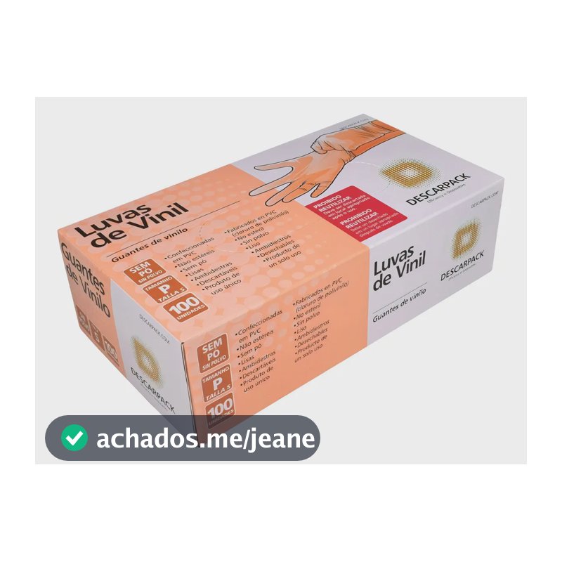 Luva Vinil Sem Pó Descarpack Descartável C/100 Tam: P/m/g Cor Transparente Tamanho P