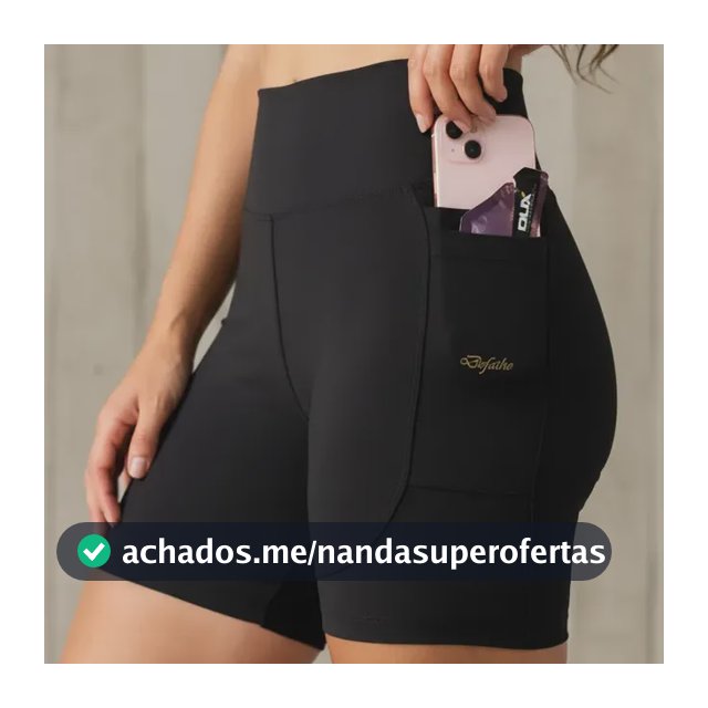 Short Feminino Compressão Cós Alto 4 Bolsos Academia