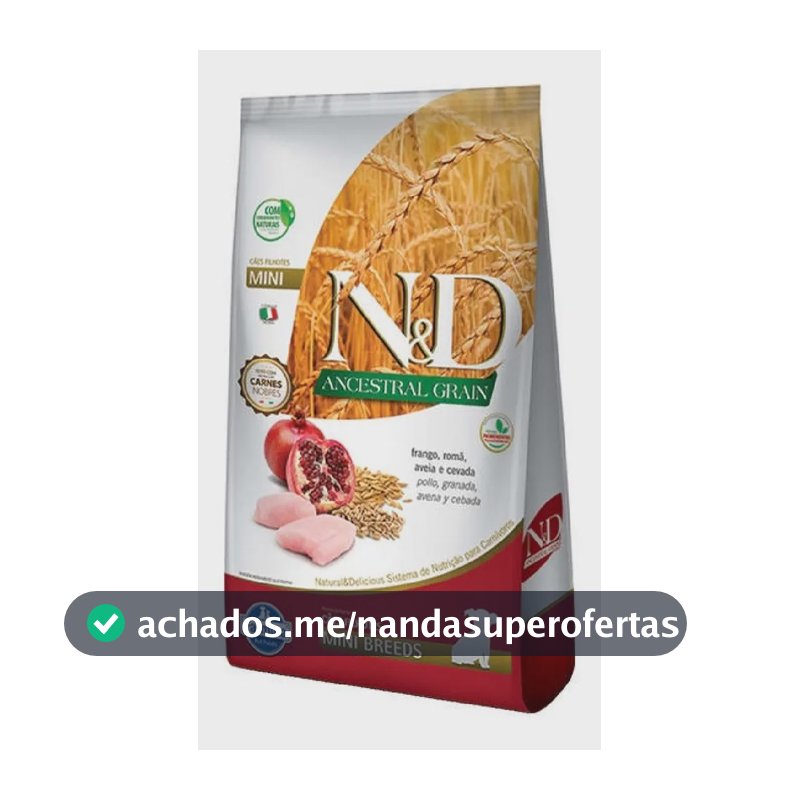 Ração Seca N&D Farmina Ancestral Grain Filhote Raça Pequena Frango, Romã, Aveia e Cevada 800g
