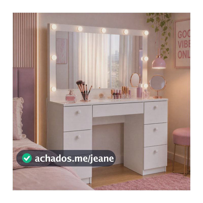 Penteadeira Luna Com Kit Luz Espelho Camarim 7 Gavetas Branco