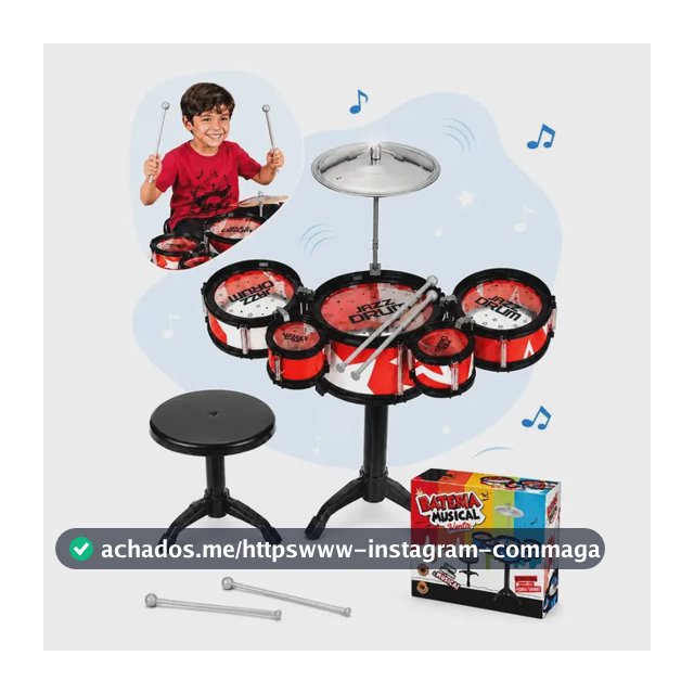 Mini Bateria Infantil Completa Com Banquinho Instrumento 5 Tambores Brinquedo Menino Criança Kizumba