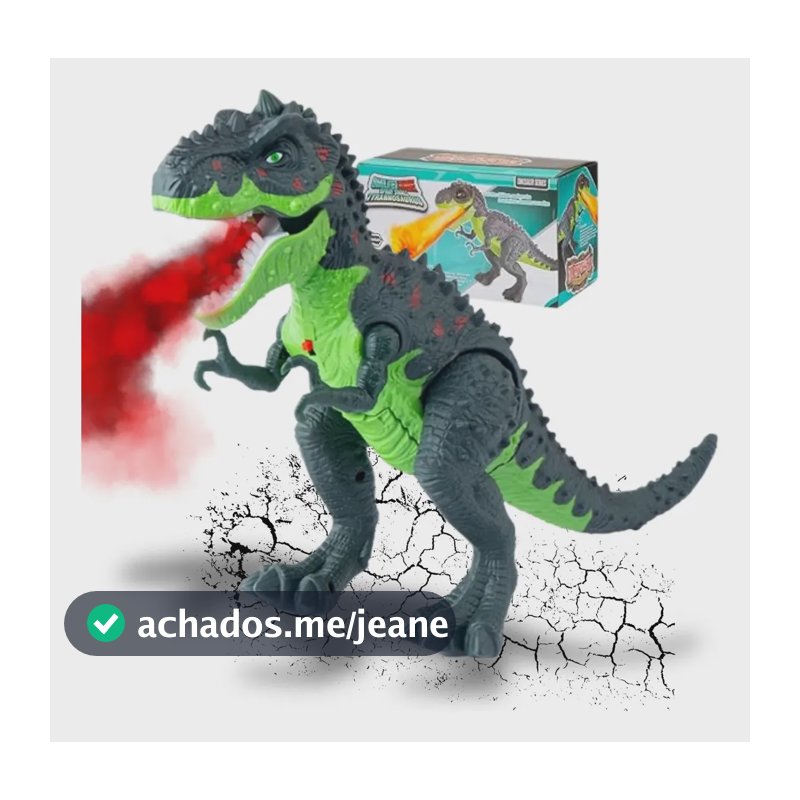 Dinossauro T-Rex de Brinquedo que Anda e Solta Fumaça com Luz e Som Realista Movimenta a Cabeça e Ruge Robô de Brinquedo Interativo Infantil Verde 33 cm Kizumba