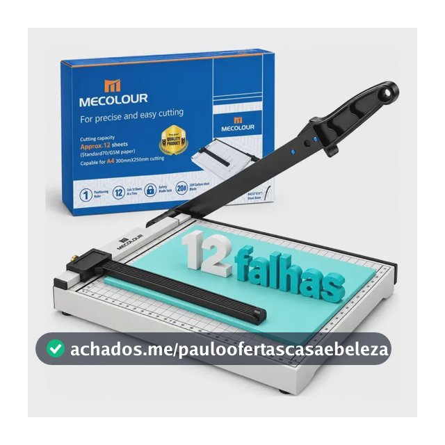 Guilhotina Corte Papel A4 30cm Base Aço Mecolour - Corta Até 12 Folhas Com Trava Segurança