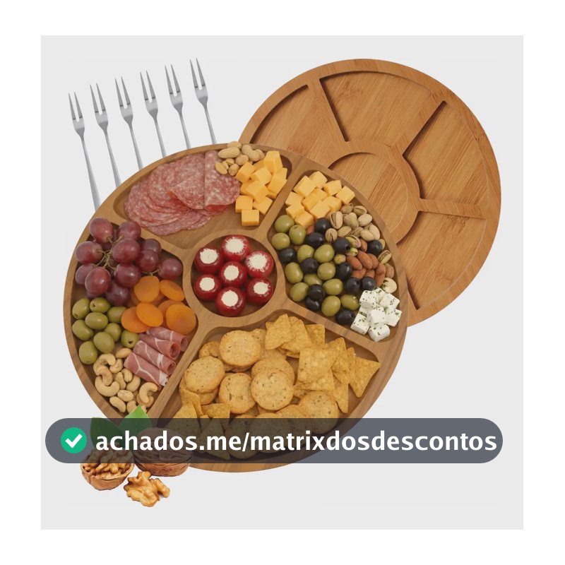 Kit Petisqueira Tábua Frios Aperitivo Madeira 6 Garfinhos Mdf