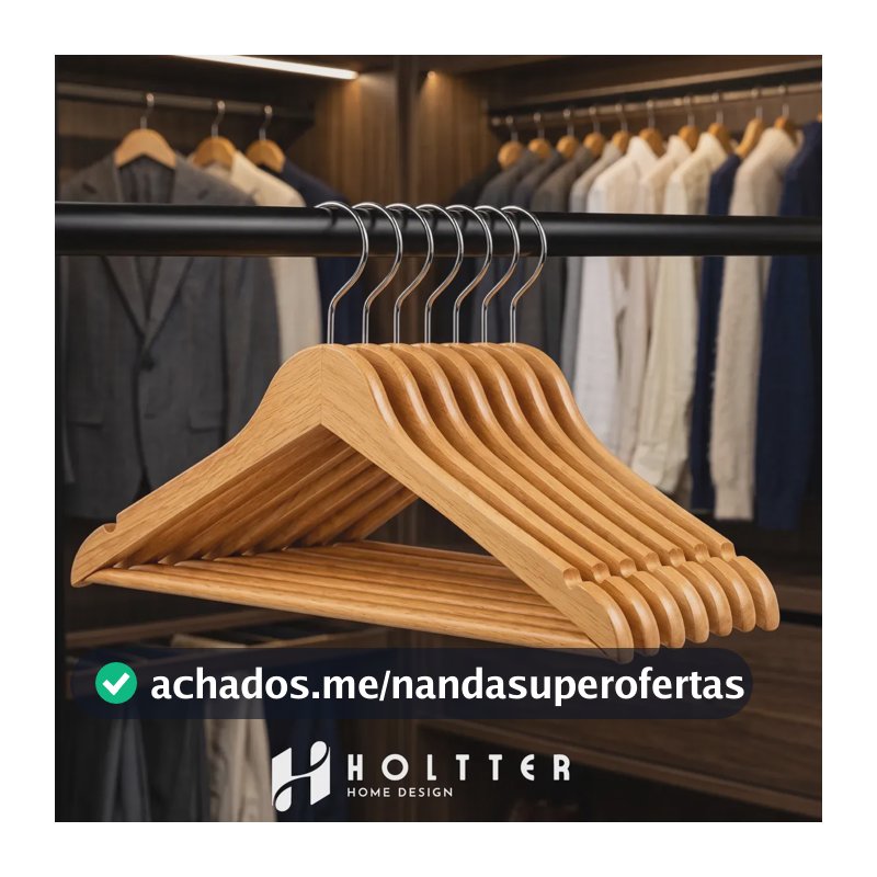 Kit 20 Cabide De Madeira Marfim Organizador Closet Suporte antiderrapantes padronização guarda roupa Holtter Home Design