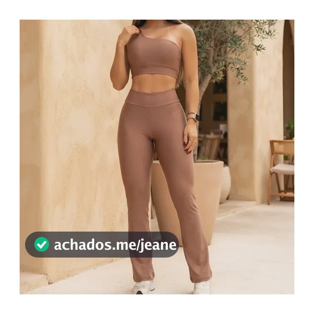 Conjunto Fitness Calça Flare Cós Alto Top Um Ombro Só Treino Marrom Liso M