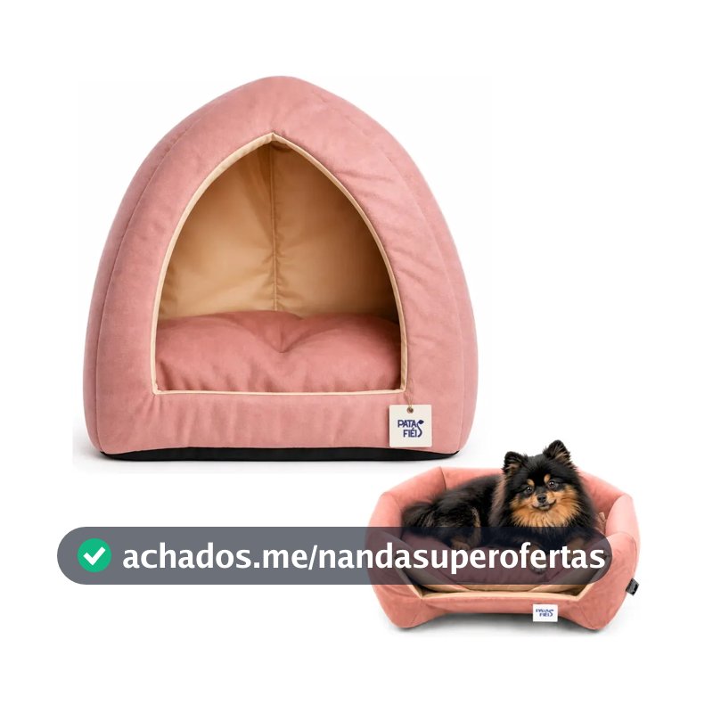 Caminha Casinha Cachorros Pet Toca Iglu 2 em 1 Inverno Suede Confortável - Patas Fiéis Rosa E Bege Liso