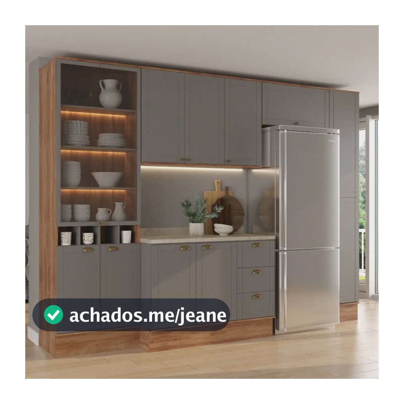 Cozinha Completa Milla Ultra Armário E Balcão Cinza Carraro
