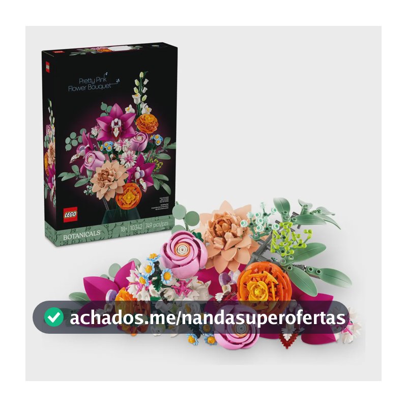 LEGO® Botanicals Lindo Buquê de Flores Rosas 10342; contém 15 flores para construir, incluindo orquídeas, dálias e ranúnculos 18+