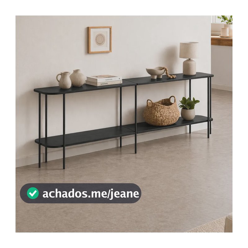 Aparador Industrial 2.20m Madeira Sala Consultório Rack Sofá Preto/preto