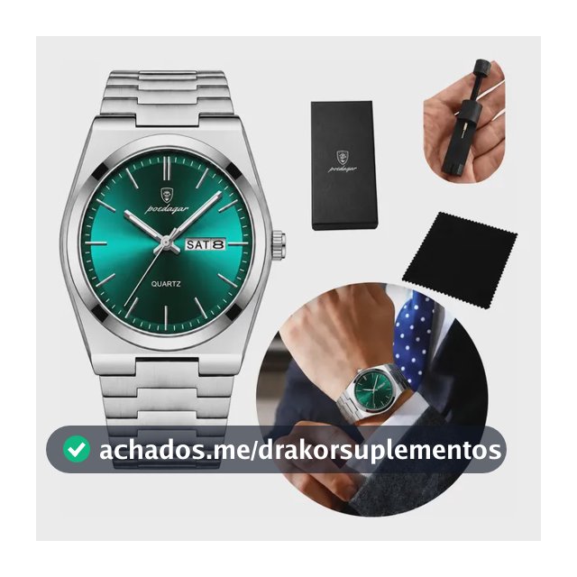 Relógio Poedagar Suiço  Masculino Aço Inox Old Money C/caixa Prateado Verde