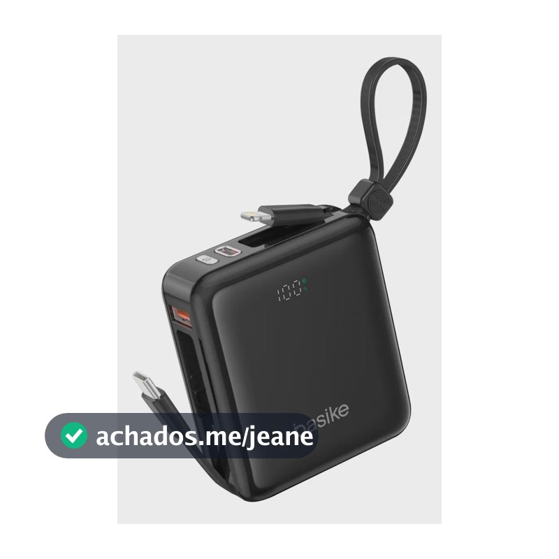 Power Bank Basike 10000mAh Turbo Carga Rápida 22.5W com Cabos para iPhone e Android