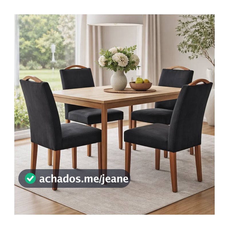 Kit 4 Cadeiras Jantar Laura Madeira Maciça Veludo Preto