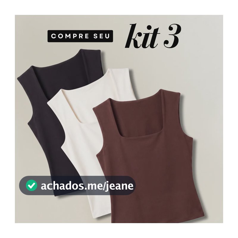Kit 3 Regata Feminina Decote Quadrado Alça Grossa Elegante Preto, Marrom E Branco M/g (36/40)