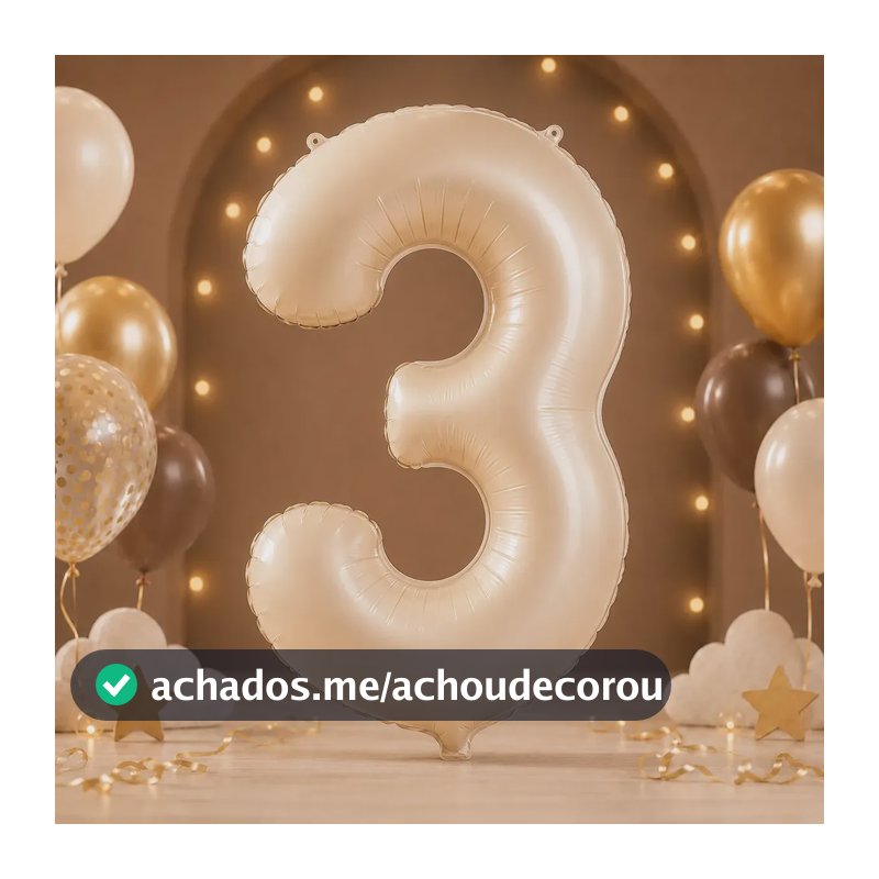 Balão Balao Bexiga Metalizado Número Cor Nude 70cm Três