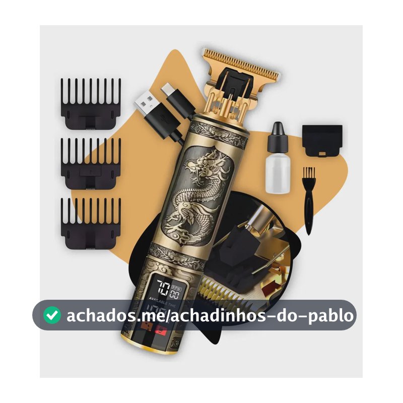 Maquina Maquininha Dragao Acabamento Com visor Display Cortar Cabelo Aparador Barba Pelos Elétrica Sem Fio Recarregavel - Crowley
