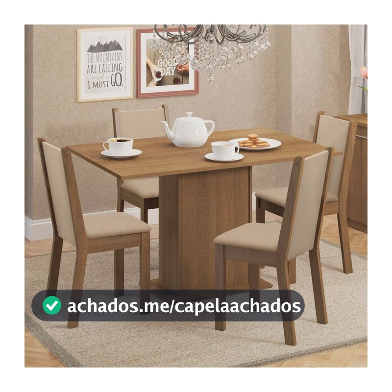 Sala De Jantar Madesa Talita Mesa Tampo Madeira 4 Cadeiras Cor Rustic/Crema/Pérola Desenho do tecido das cadeiras Liso
