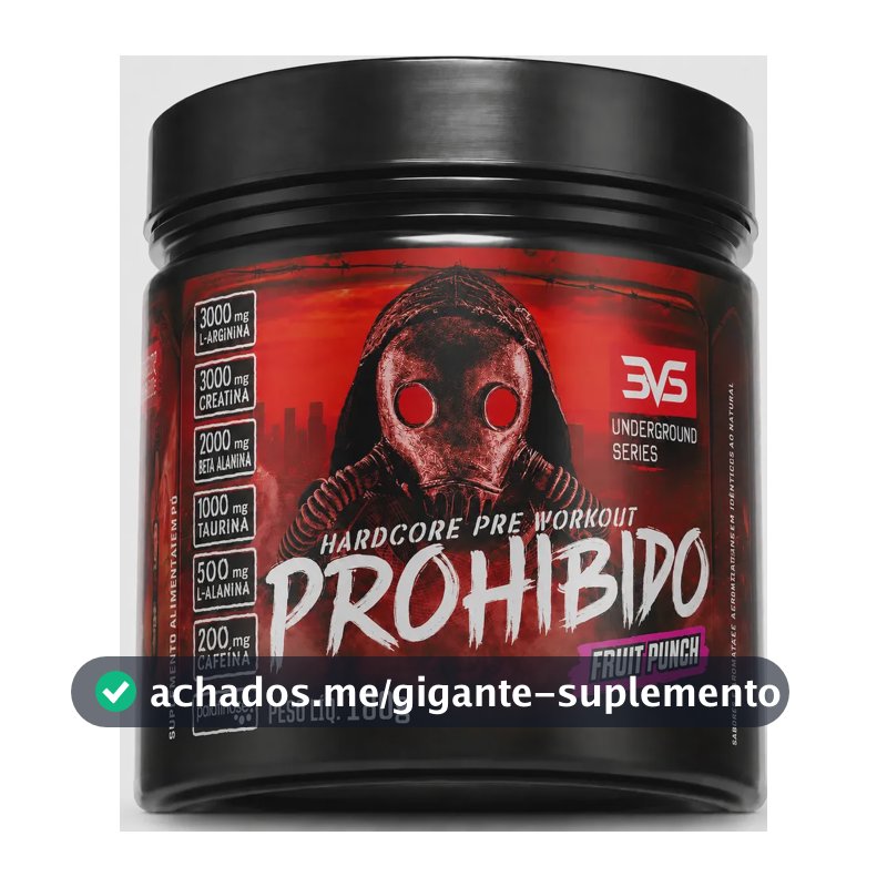 Suplemento Hardcore Prohibido PRÉ TREINO 180g Sabor Fruit Punch