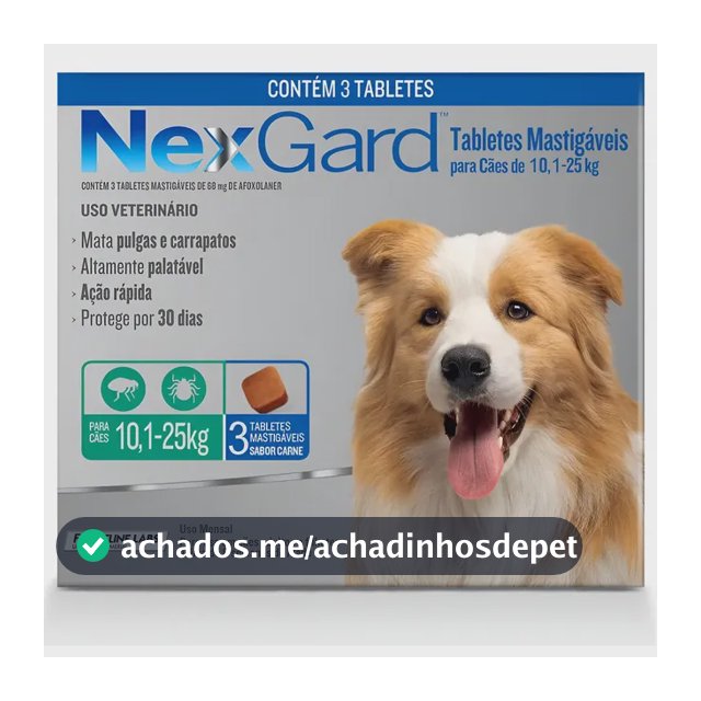 NexGard Antipulgas e Carrapatos para Cães 10kg a 25kg com 3 Comprimidos