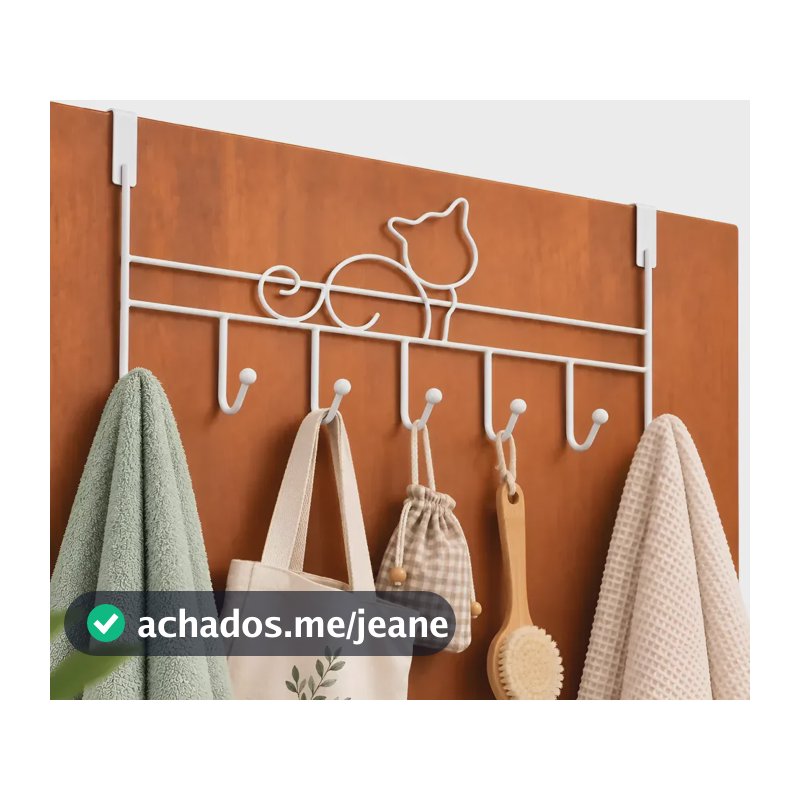 Cabide De Porta Gato 7 Ganchos Para Porta Pendurar Toalha Roupas Metal 41cm