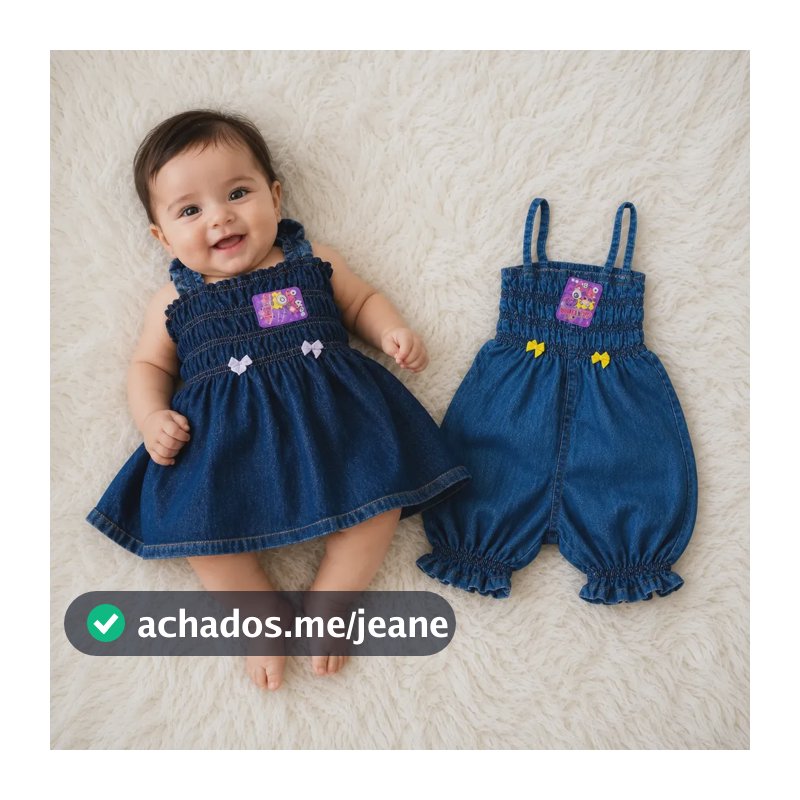Kit Com 2 Roupinhas Vestido E Macacão Jeans Para Bebê Menina Jeans Lisa G Vestido