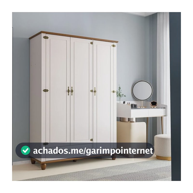 Guarda-roupa Infantil 3 Portas 1 Gaveta Joy Off Ehwt Offwhite/nogueira