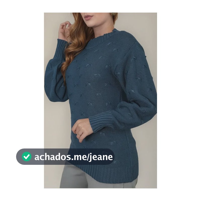 Blusa De Frio Tricot Feminina Suéter Lã Casaco Inverno Tricô Azul-petróleo 38 A 44