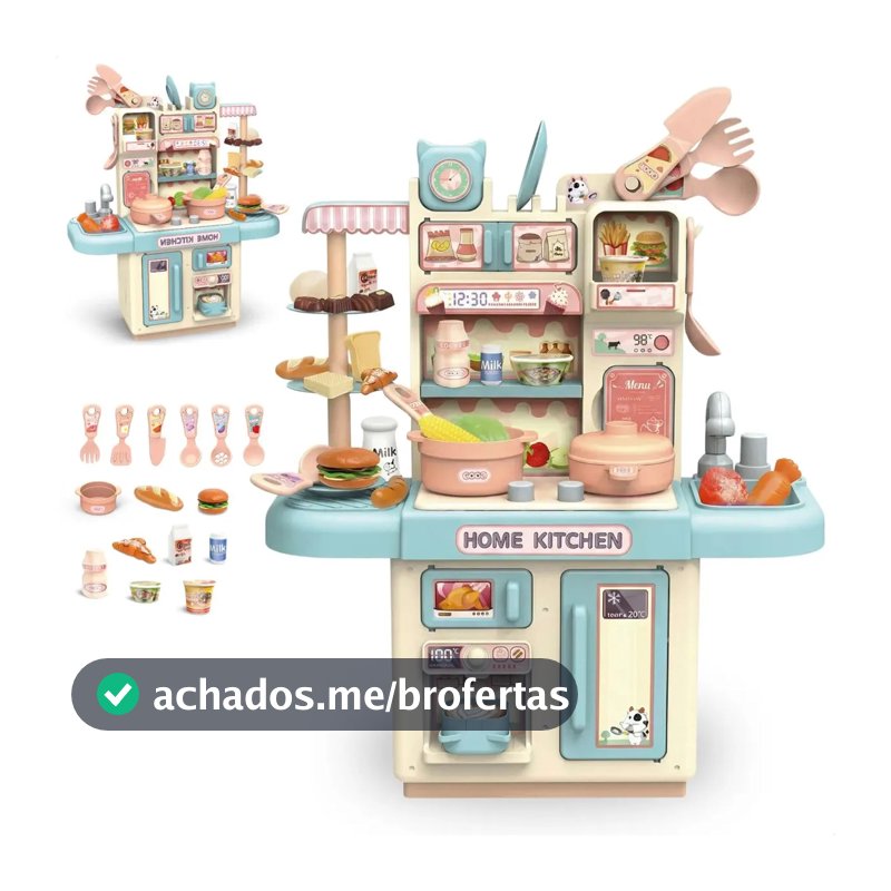Cozinha Infantil Brinquedo Com Luz 33 Acessórios Sai Água Azul