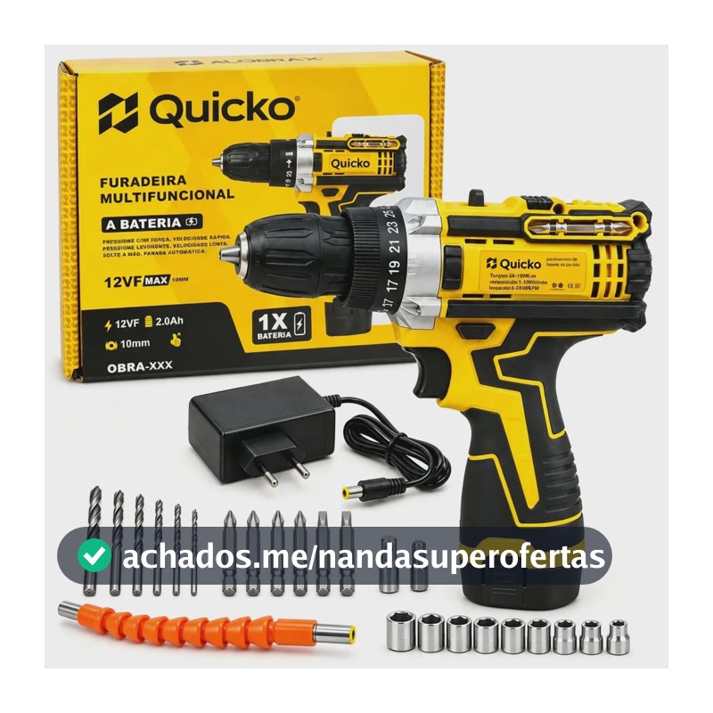 Furadeira Parafusadeira 12V Kit 25 Peças Potente