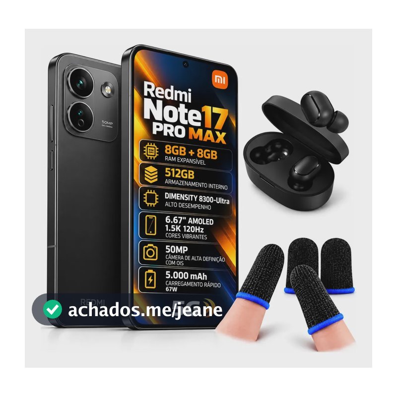 Redmi Note 17 Pro Max Nfc  8gb+8gb 512gb + Fone + Dedo + Nf Preto