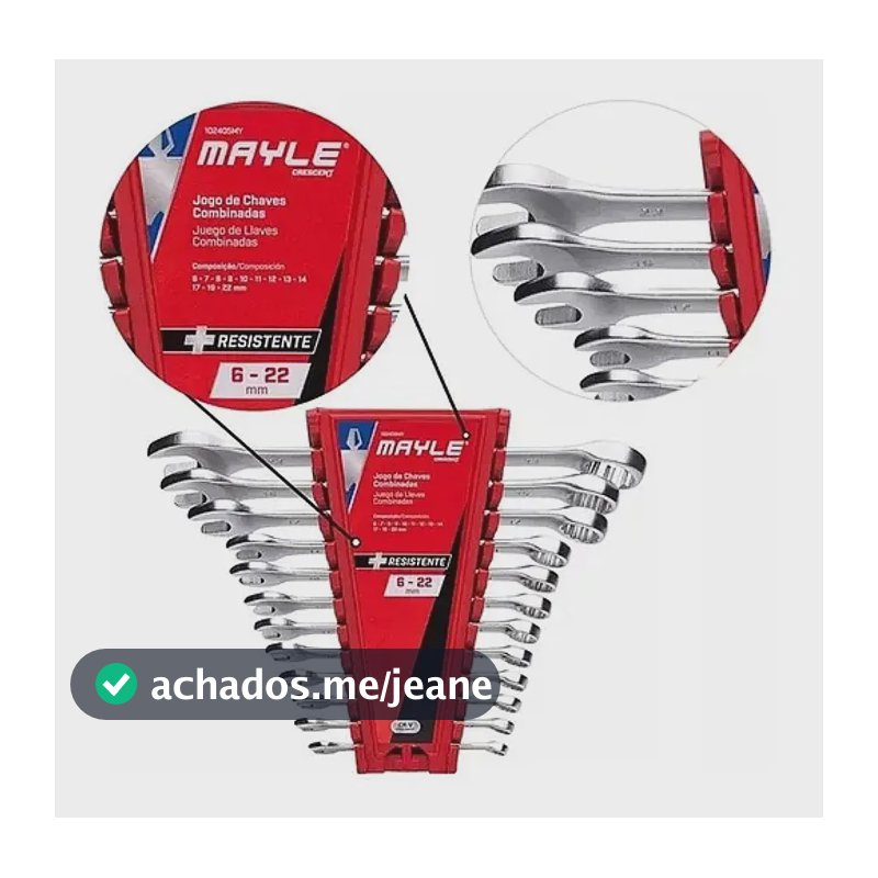 Jogo de Chave Combinada Mayle com 12 Peças de 6 a 22 mm