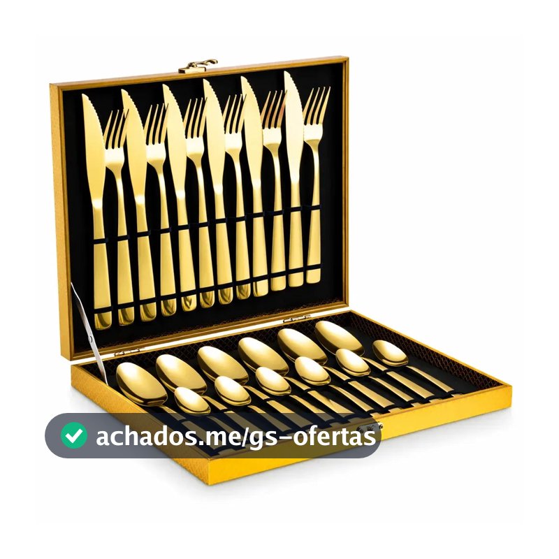 Eps-158 Kit Faqueiro Dourado Luxo Jogo Talheres Inox 24pçs + Maleta Sem Estampa
