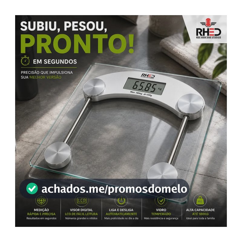 Balança Corporal Digital Vidro Temperado Transparente Portátil pesagem Academia Nutricionista Balanca 180kg Dieta Treino Fitness Musculação Saúde Profissional Ou Domestico Rhead Red High End Studios