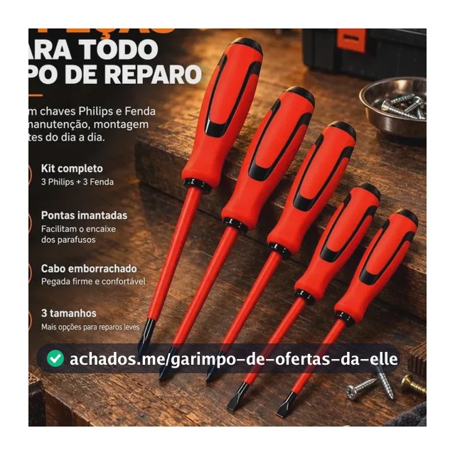 Jogo de 6 Peças Chaves Fenda e Phillips Isoladas Imantadas Eletricista Kit Profissional Ponta Magnética Cabo Emborrachado Ferramentas Pro Brindes