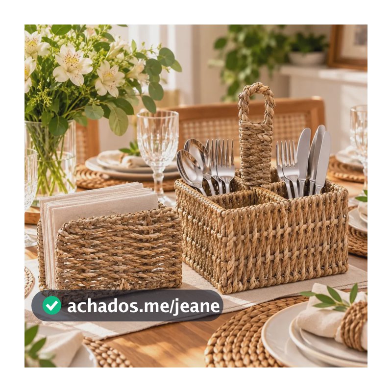 Kit Porta Talheres Wolff Porta Guardanapos Sisal Mesa Posta Marrom