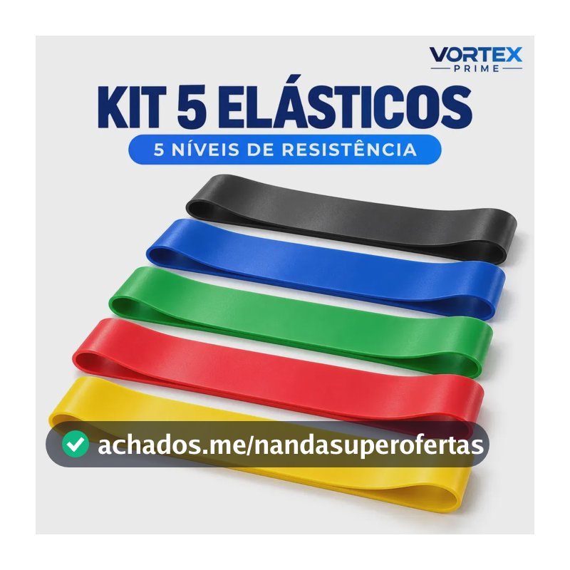 Kit 5 Mini Bands Faixas Elásticas de Resistência 5 a 30 kg em Látex para Treino Funcional, Academia, Pilates, Yoga, Pernas e Glúteos