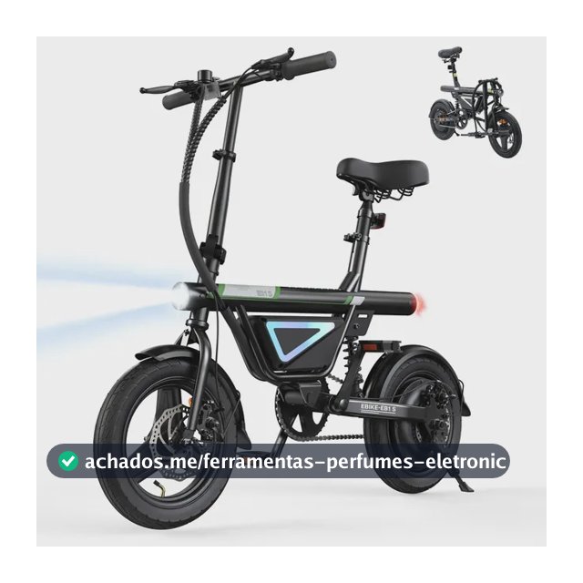 Bicicleta Elétrica Dobrável EB1S 500W, até 50km com Bateria 36V 12Ah, Suspensão Traseira, Display LCD, Farol LED e USB